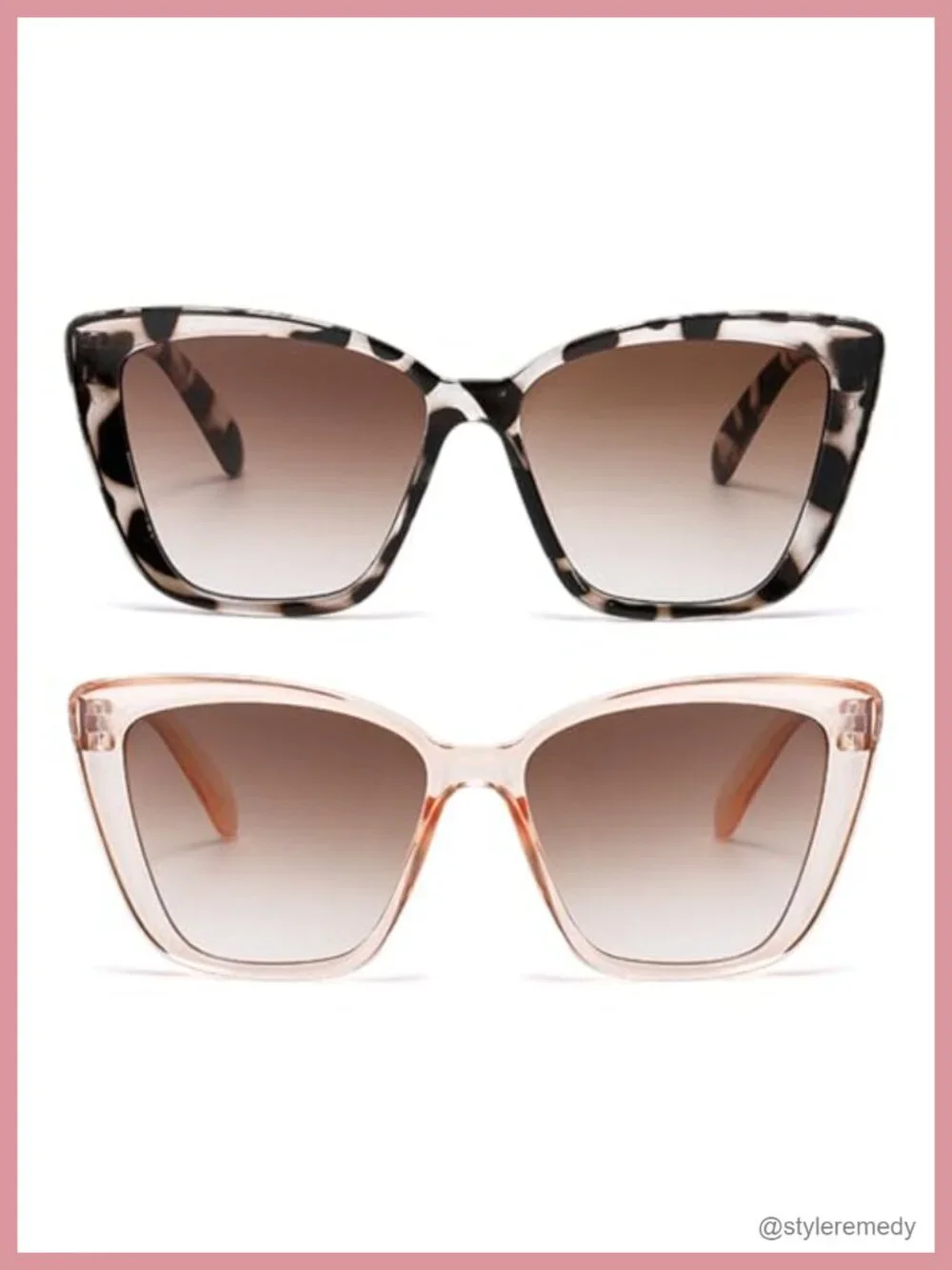 2-Pack Oversized Cat Eye Sunglasses UV400 Protection Square Frame Shades